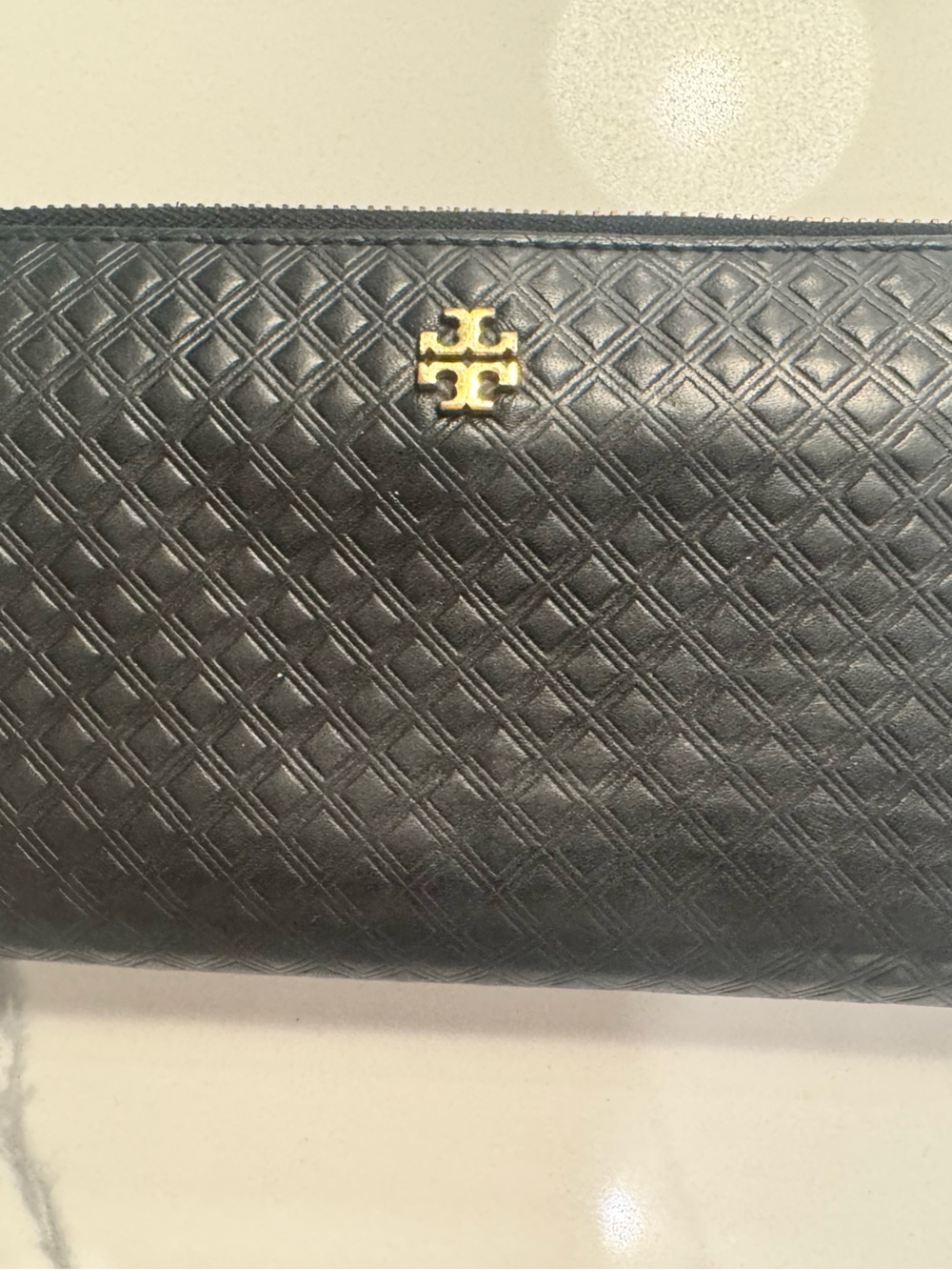 Tory Burch Black Leather Zip Wallet with Gold Hardware